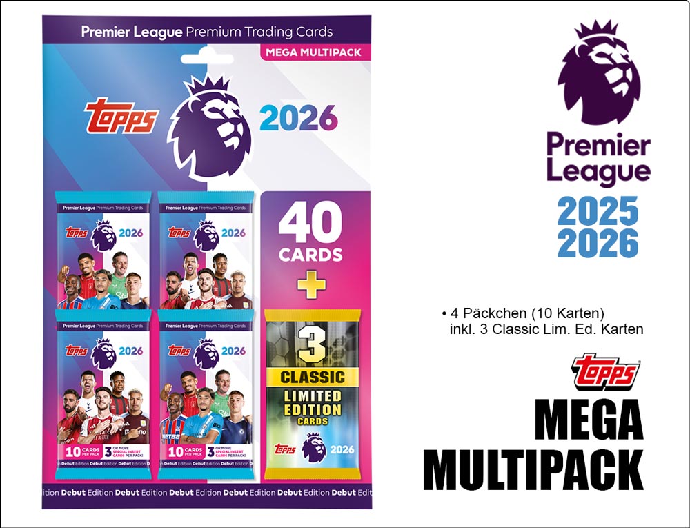 Cartes à collectionner Premier League 2025/2026 – MÉGA MULTIPACK