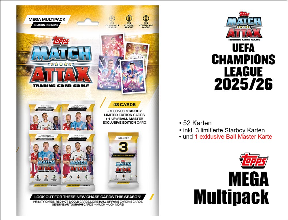 UEFA Champions League Match Attax 2025/2026 TC – MÉGA MULTIPACK