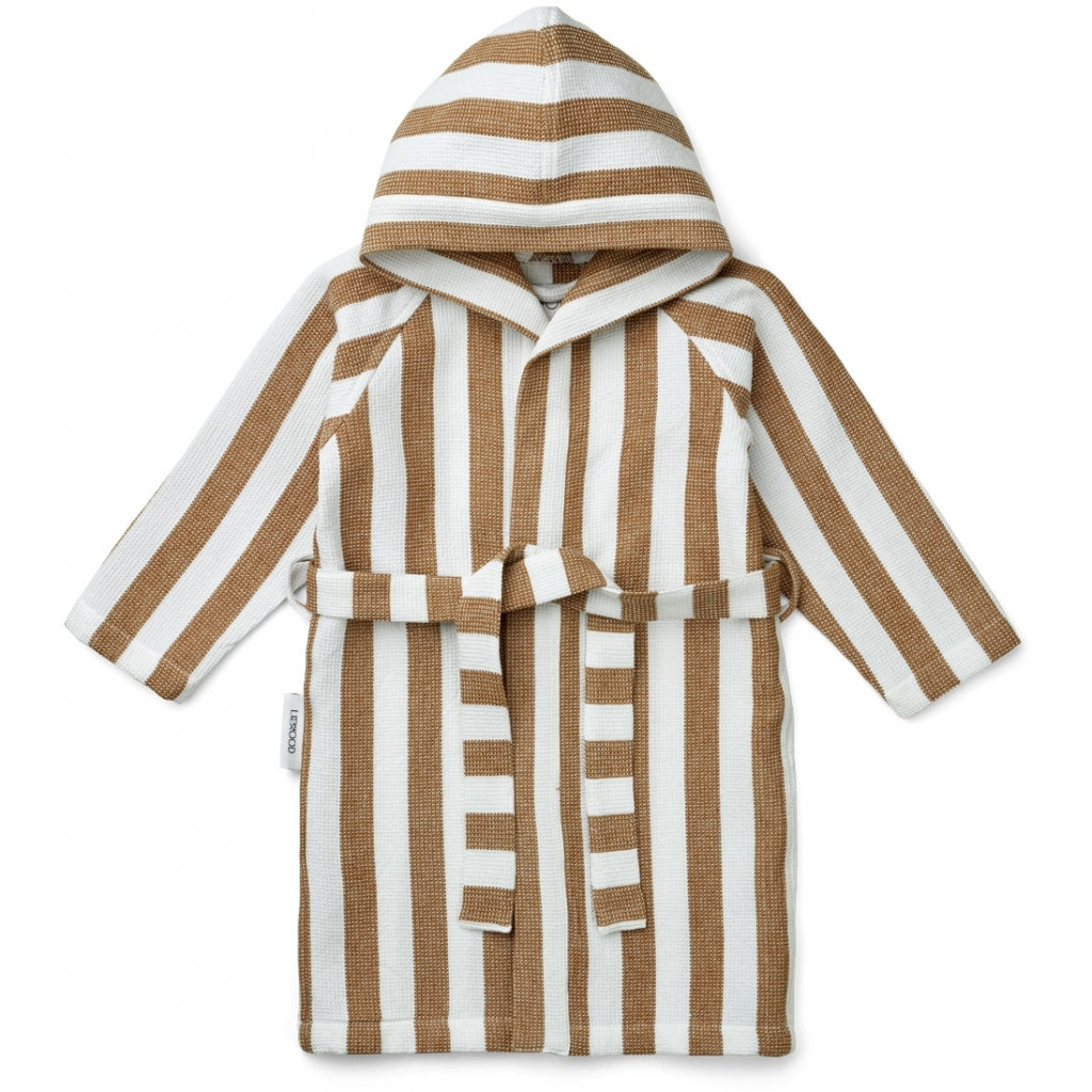 Gray Wellness Bathrobe Waffle Fabric Caramel - White