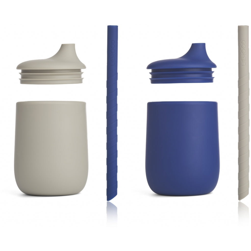 Ellis Strohhalm Becher Set Mist - Surf Blue