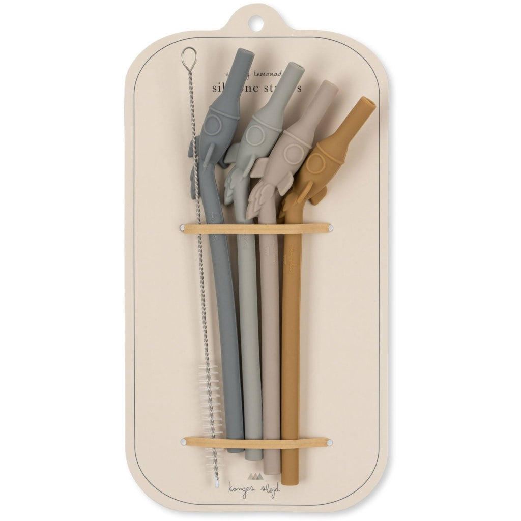 Lot de pailles en silicone Zoe, bleu multicolore