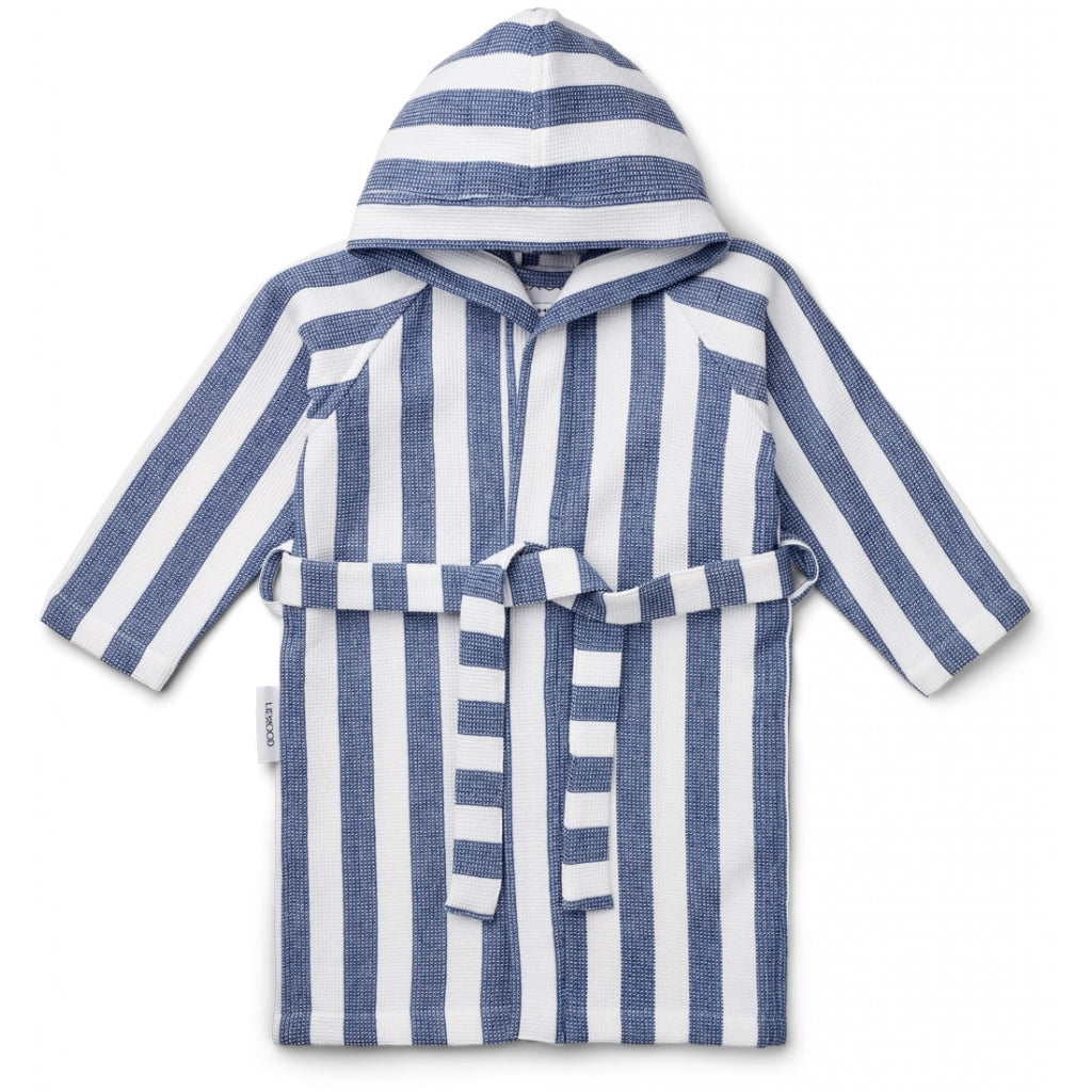 Gray Wellness Bathrobe Waffle Fabric Surf Blue - White