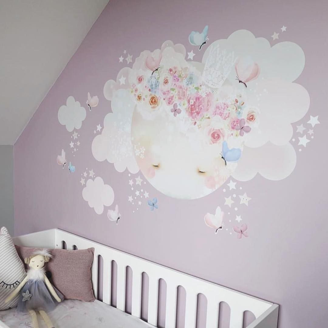 Wandsticker Schlafender Mond Rosa