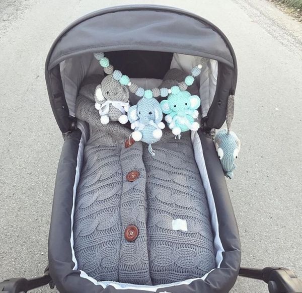 Fusssack Strick grau pink Frühling- Sommmer