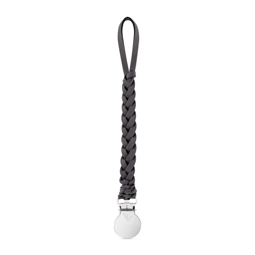 Schnullerclip Cutie Leder Zopf Grau