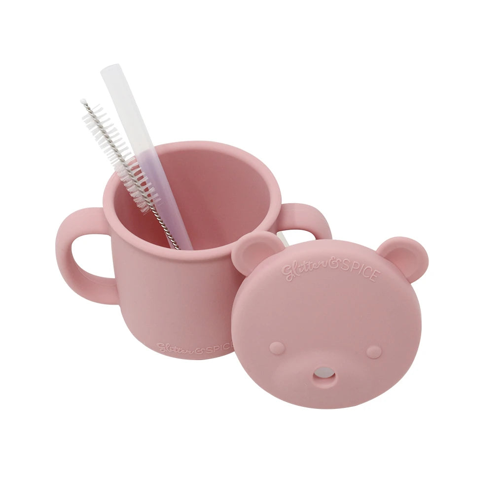 Silikon Trinkbecher Bär Marmor Weiss