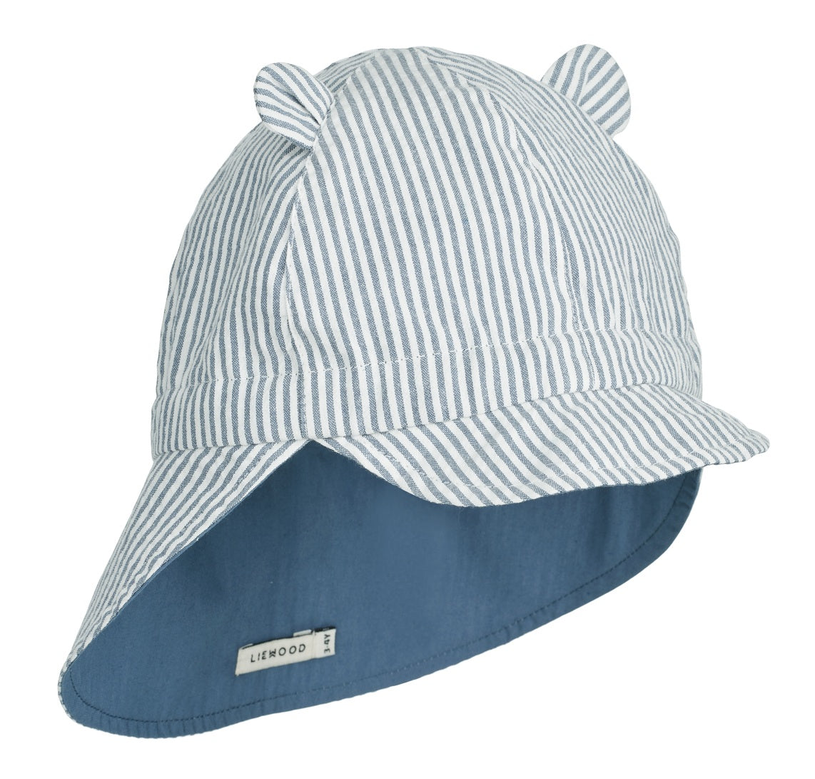 Chapeau de soleil réversible Gorm à rayures bleues et crème