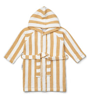 Peignoir de bien-être gris en tissu gaufré blanc et jaune doux