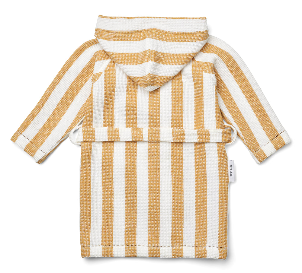 Peignoir de bien-être gris en tissu gaufré blanc et jaune doux