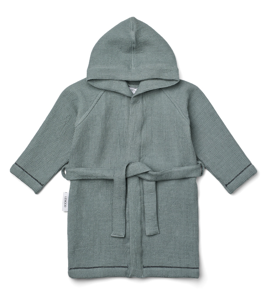 Gray Wellness Bathrobe Waffle Fabric Blue Fog