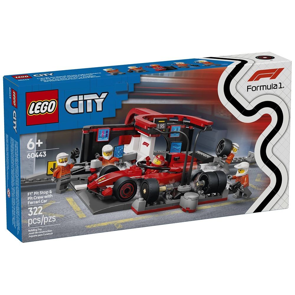 F1 Boxenstopp mit Boxencrew und Ferrari Flitzer