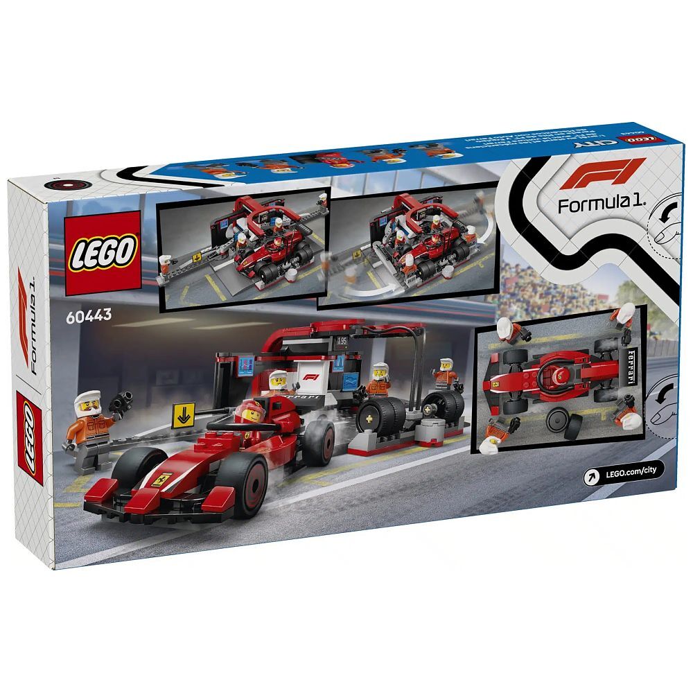F1 Boxenstopp mit Boxencrew und Ferrari Flitzer