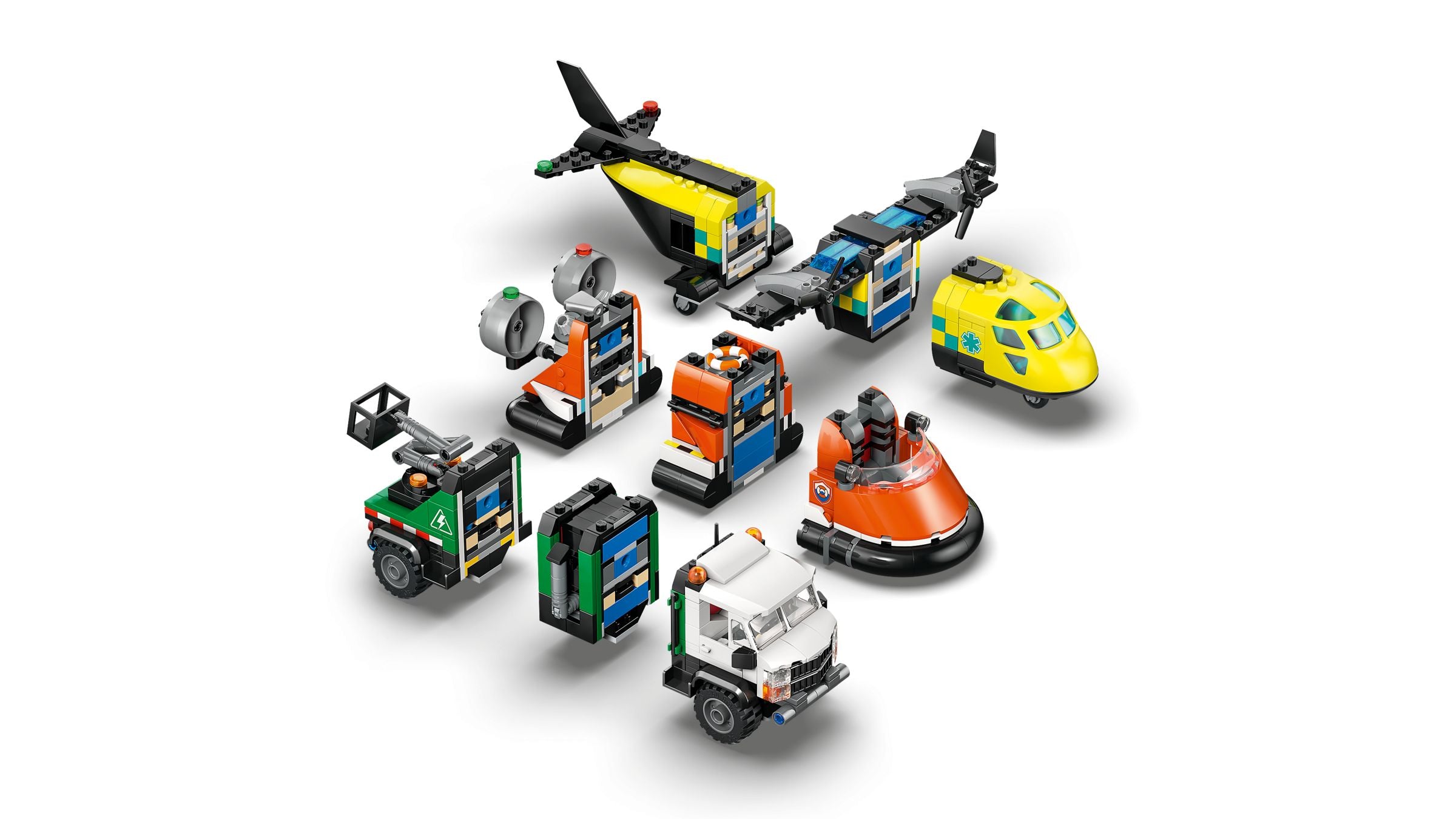 Kombinationsset mit Flugzeug, Wartungsfahrzeug und Luftkissenboot