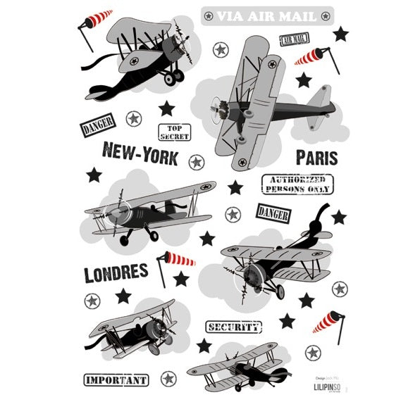 Wandsticker Old Planes Black