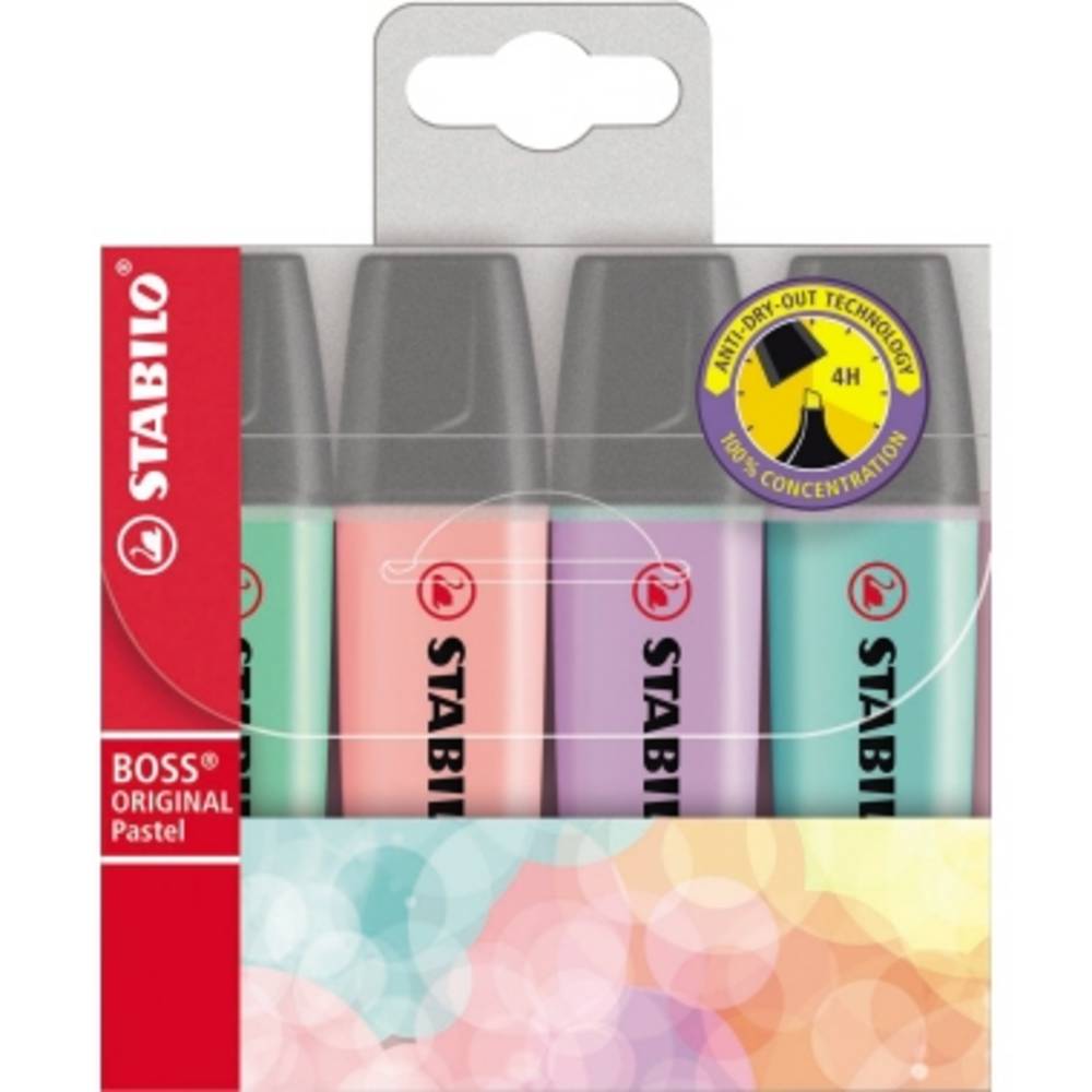 Boss Original - Textmarker Pastell-Farben, 4er Pack