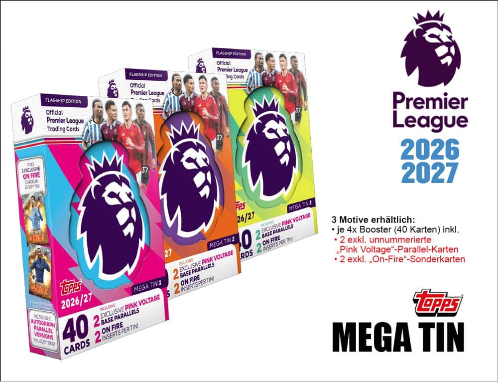 Cartes à Collectionner Flagship Premier League 2026/2027 – MÉGA BOÎTE MÉTAL