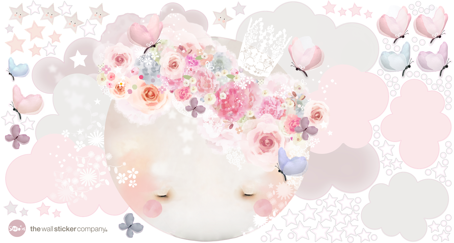 Wandsticker Schlafender Mond Rosa
