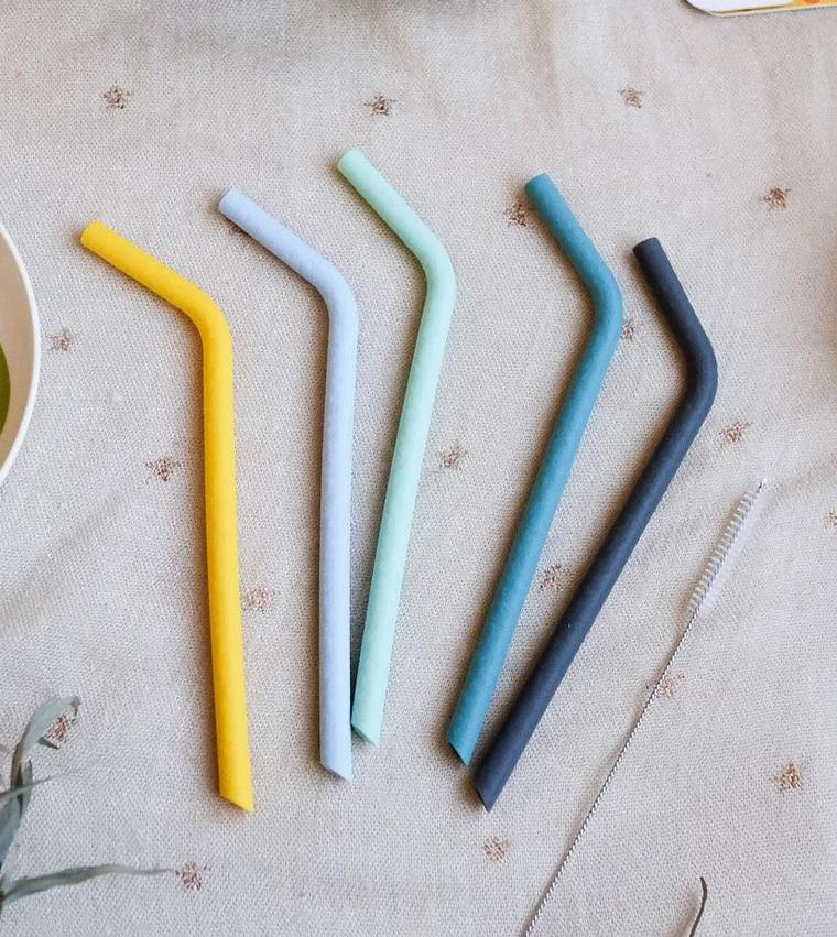 Zoe Set of Silicone Drinking Straws Blue Multi Mix