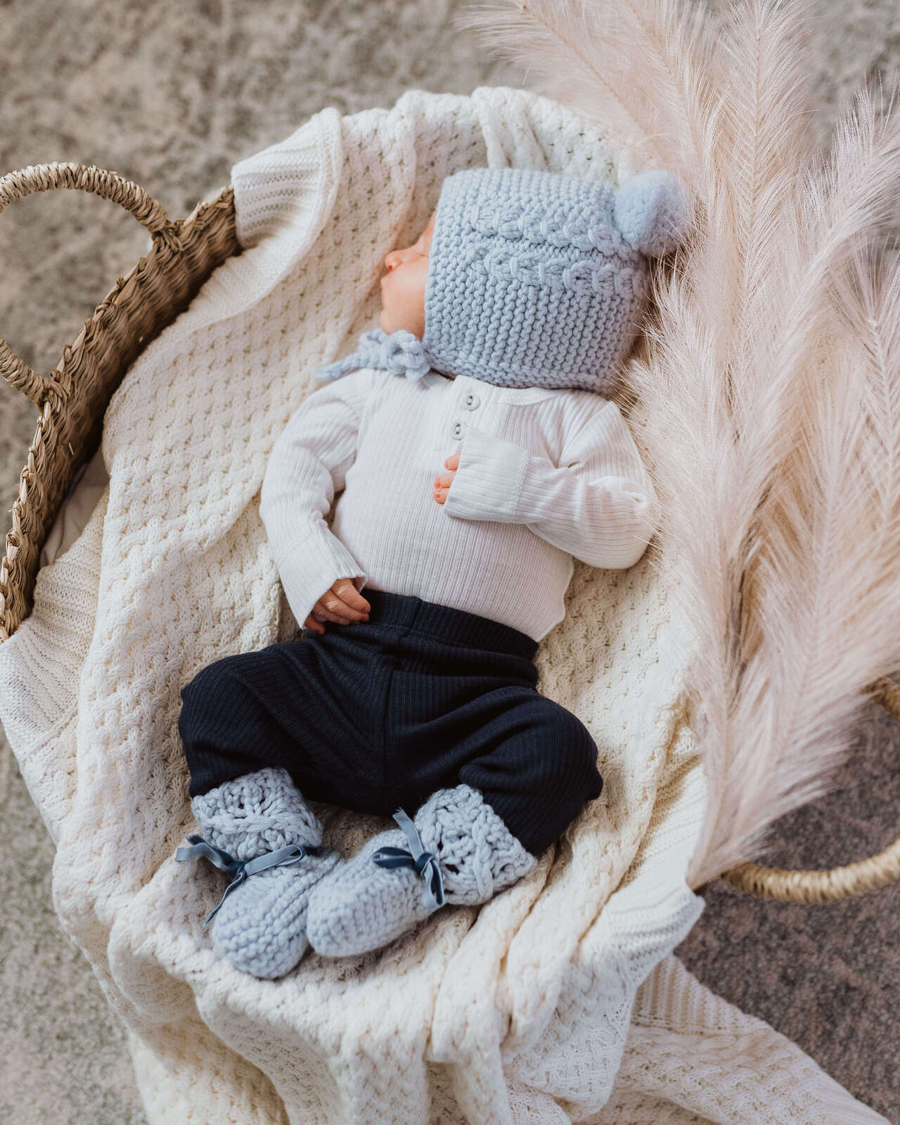 Merinoset Mützchen & Booties Blau