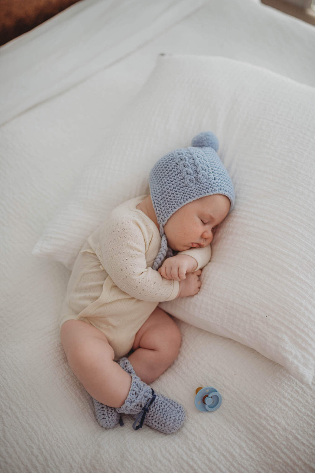 Merinoset Mützchen & Booties Blau