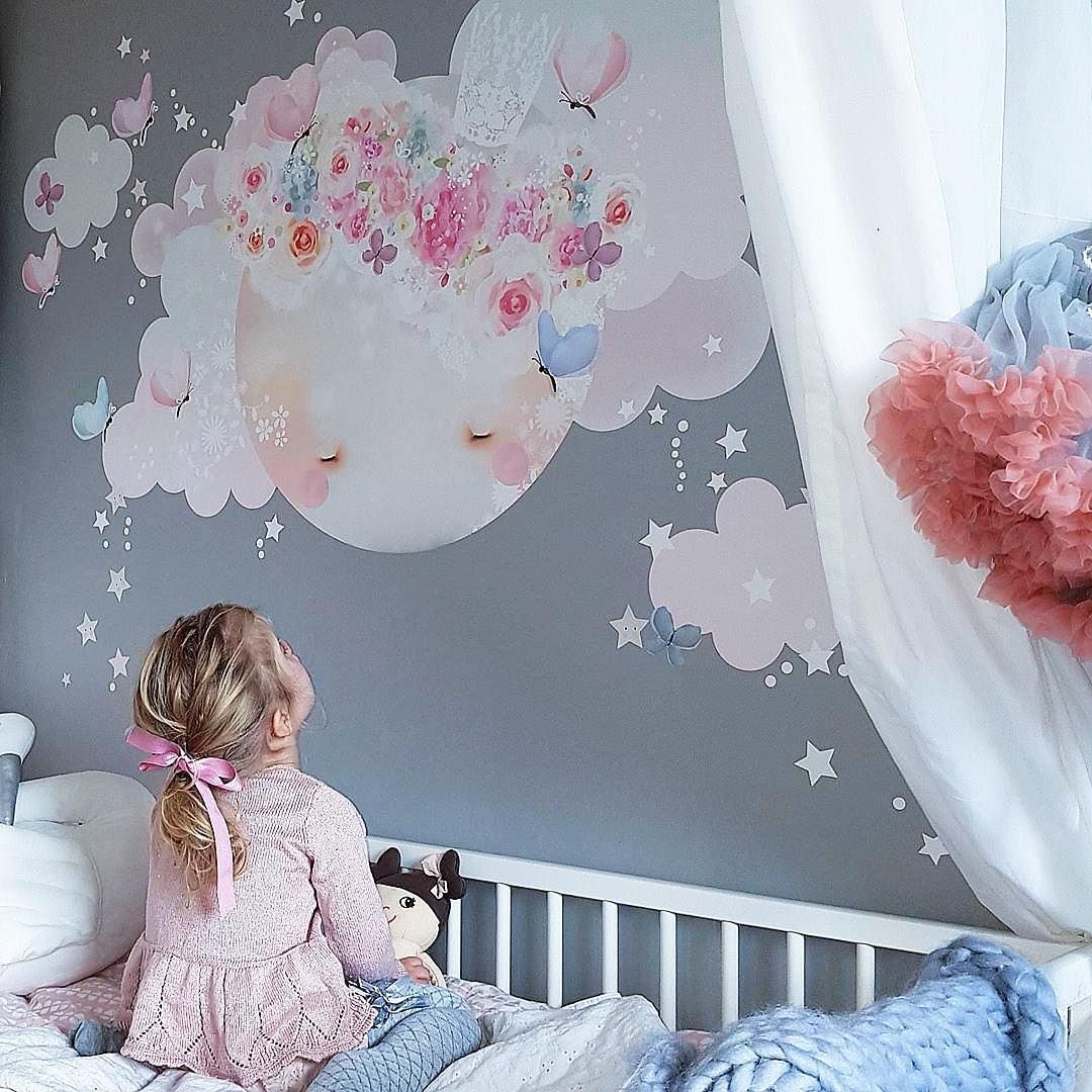 Wandsticker Schlafender Mond Rosa