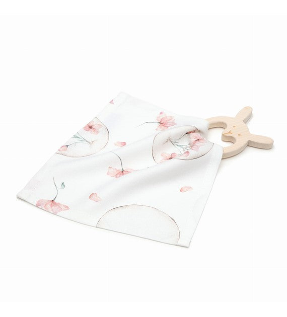 Kuscheltuch mit Holzgreifling Blüten
