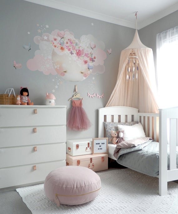 Wandsticker Schlafender Mond Rosa