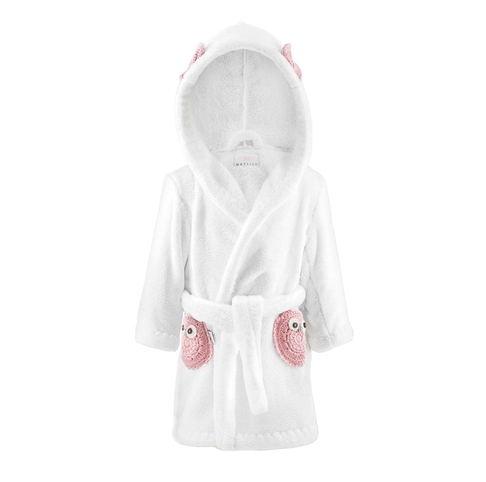 Bademantel Microfleece Weiss Eule Pink