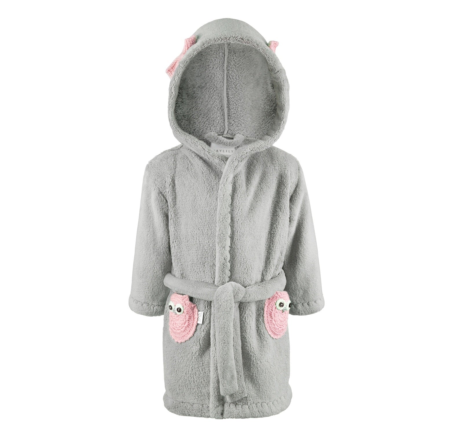 Bademantel Microfleece Grau Eule Pink