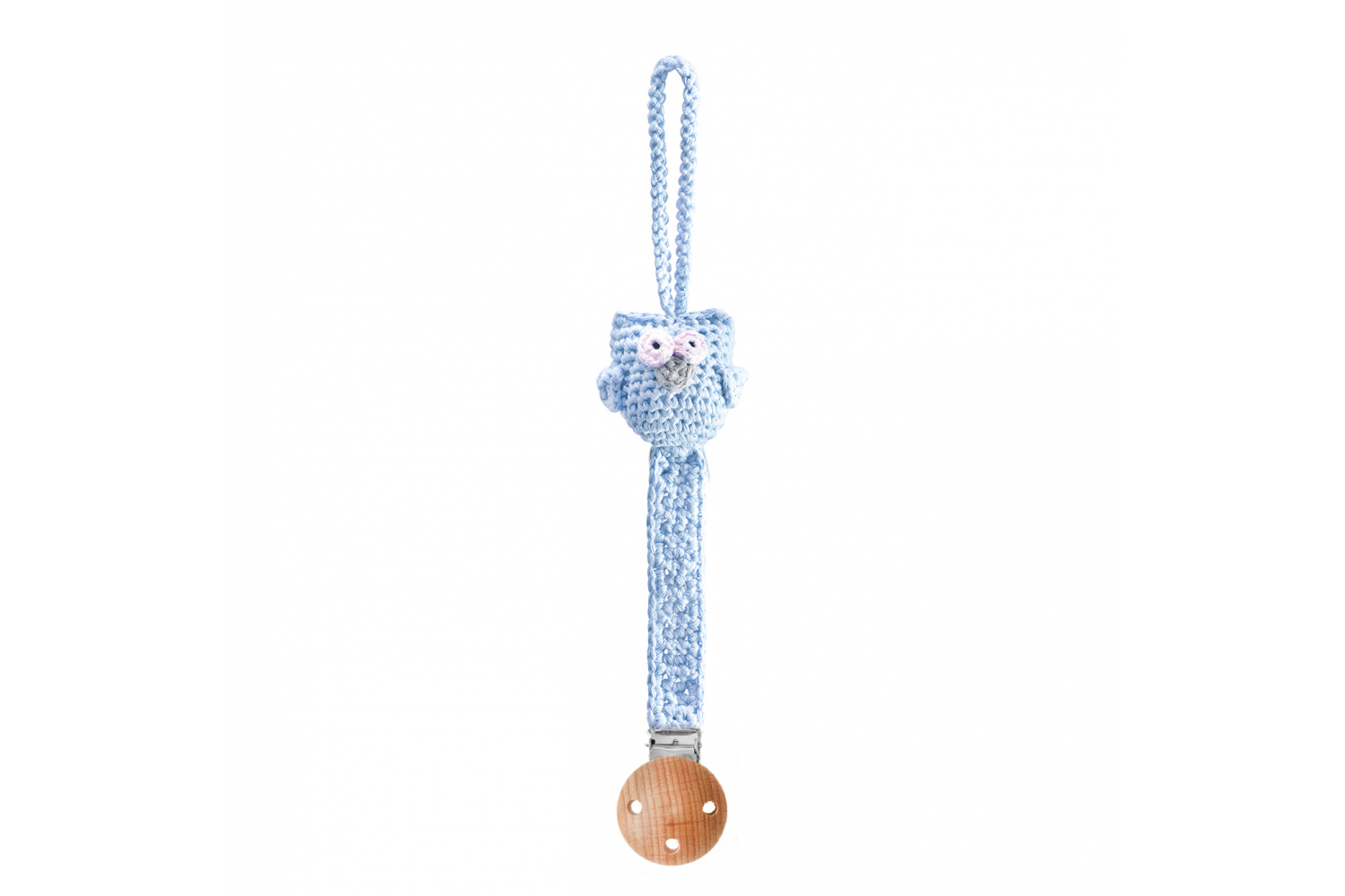 Schnullerclip Eule Blau