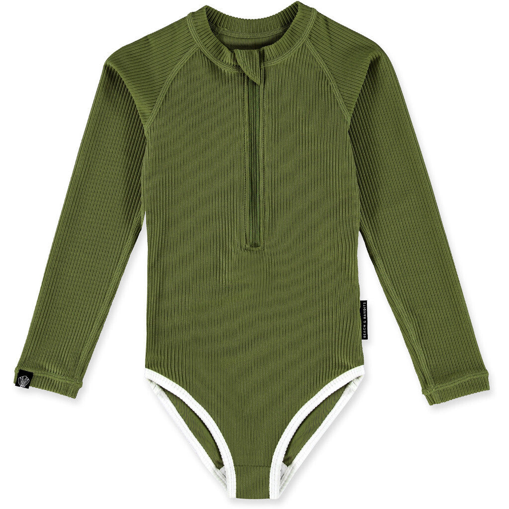 UV Badeanzug Ribbed Pesto