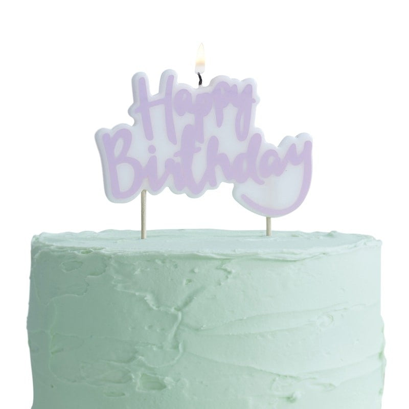 Kuchen- Kerze Lila "Happy Birthday"
