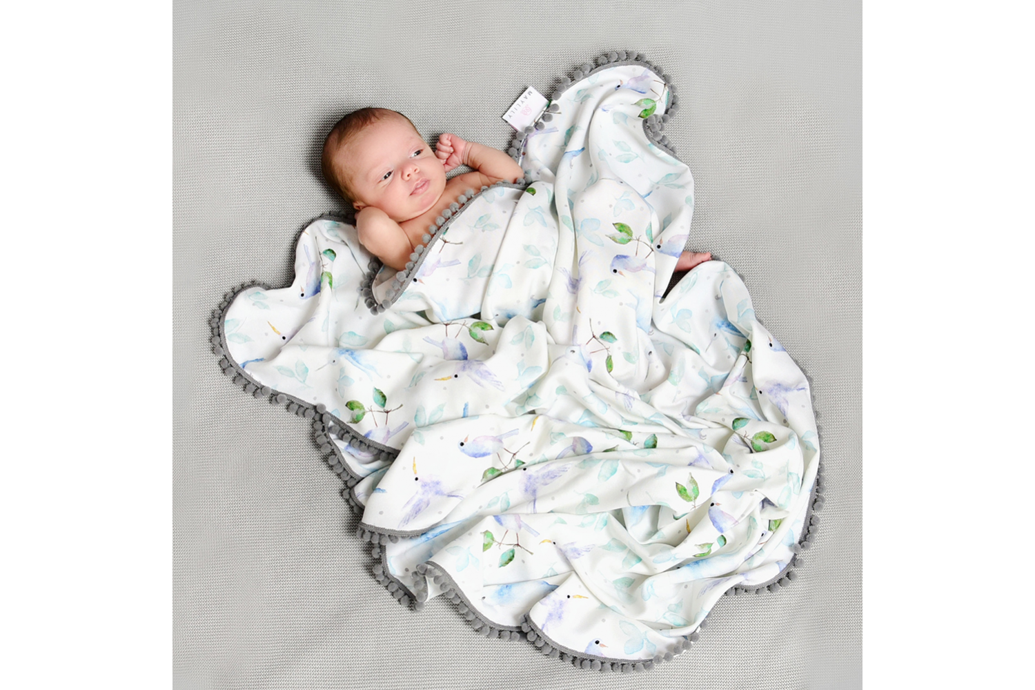 PomPom Swaddledecke Heavenly Birds