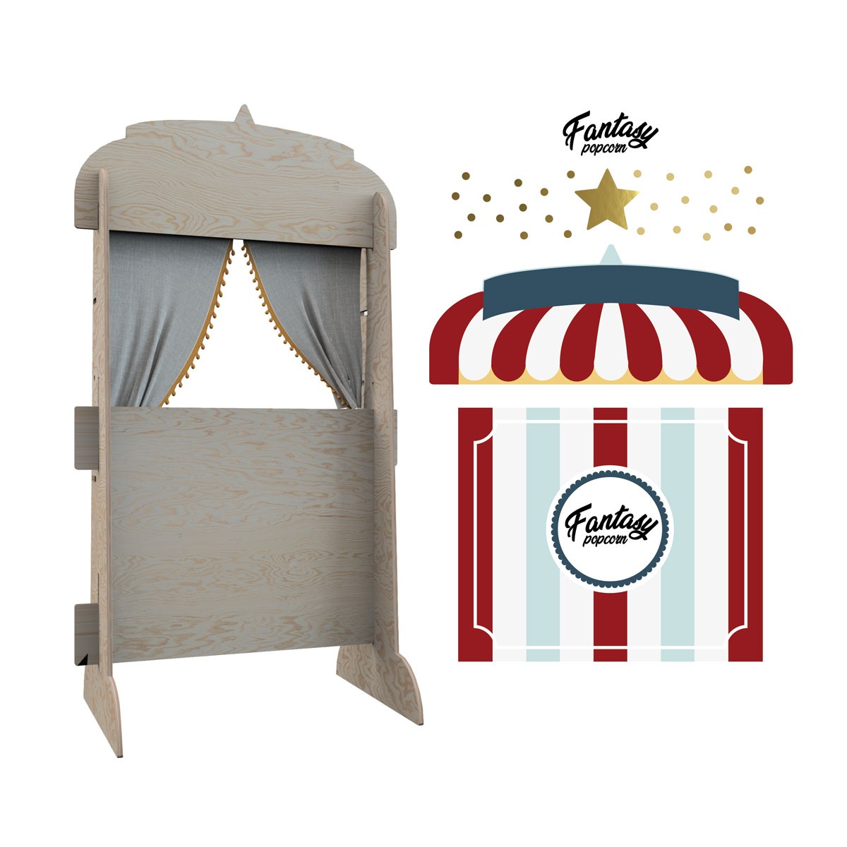 Puppentheater Buchregal 2 in 1 Popcorn Shop