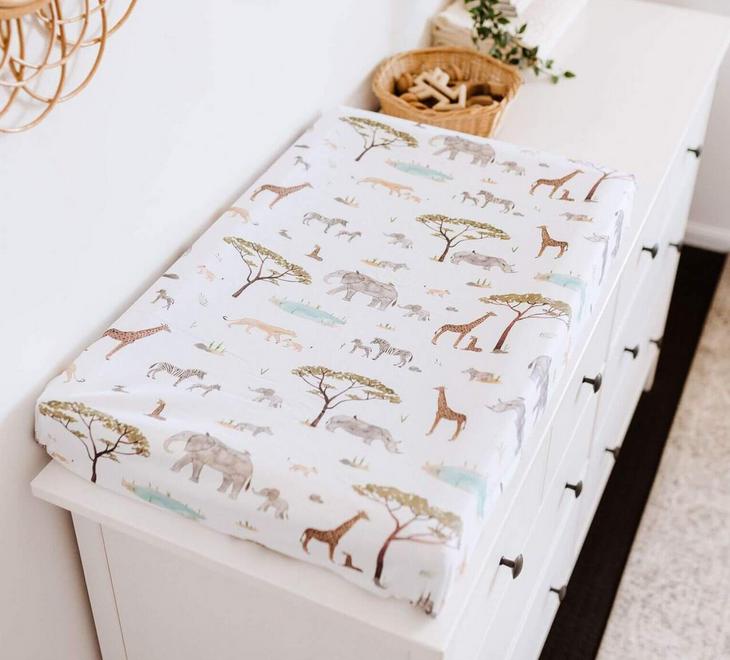 Spannbezug für Wickelmatte, Wiege, Kinderwagen Safari