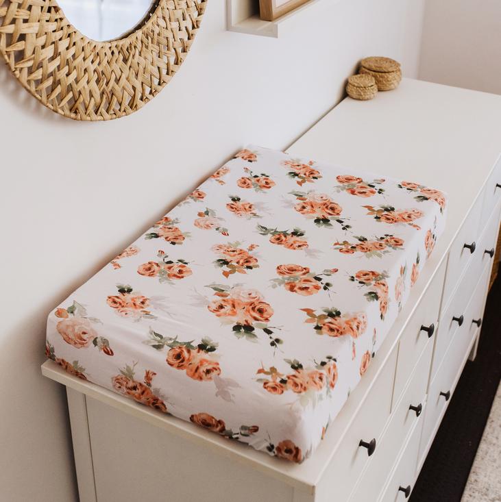Spannbezug für Wickelmatte, Wiege, Kinderwagen Rosebud