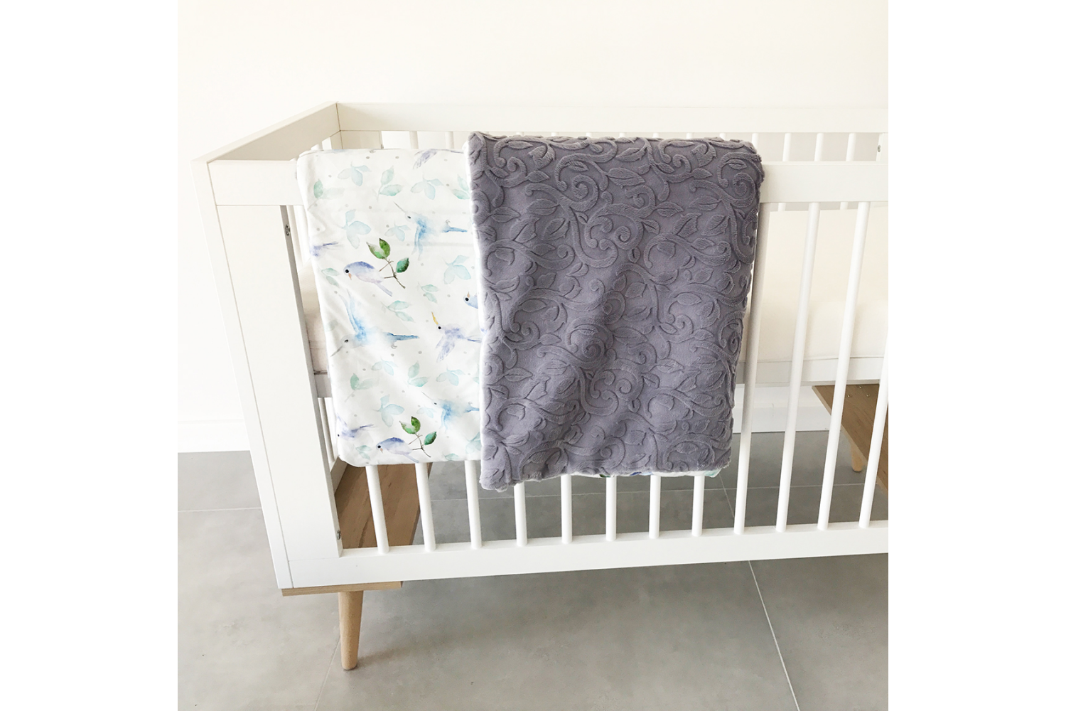 Bambus Minky Decke Heavenly Birds grey gefüttert