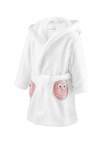 Bademantel Microfleece Weiss Eule Pink