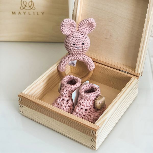 Maylily - Holz Geschenkbox Bunny Dusty Pink