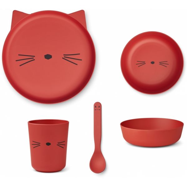 LIEWOOD - Brody Geschirrset 4tlg Cat Apple Red