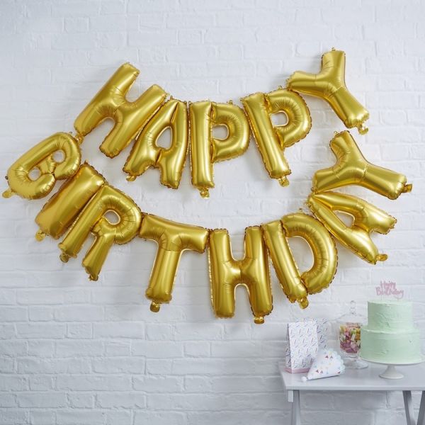 Ginger Ray - Ballon Schriftzug Girlande Happy Birthday gold