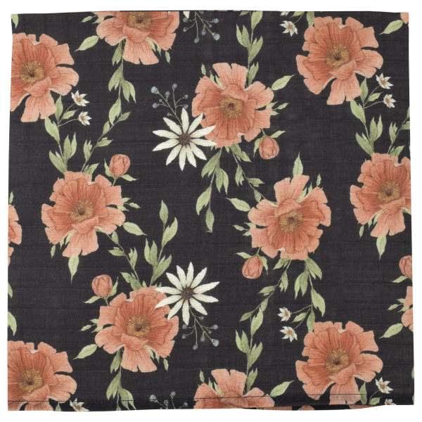 The mini scout - Muslin Swaddle Peony Blooms Charcoal