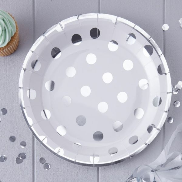 Ginger Ray - Partyteller Polka Dot Silber