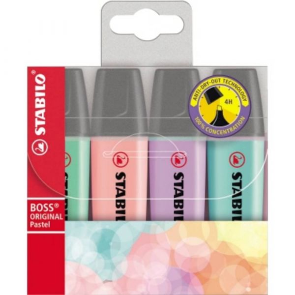 STABILO Boss Original - Textmarker Pastell-Farben, 4er Pack