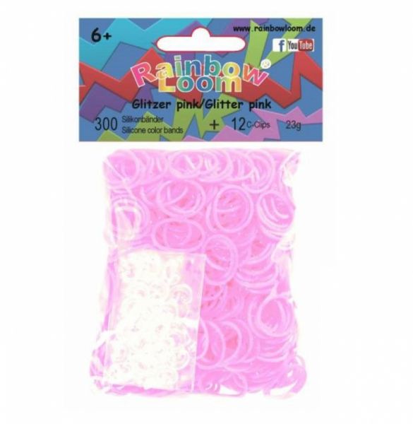 Rainbow Loom - Original Gummibänder, 300 Stück, Glitzer pink