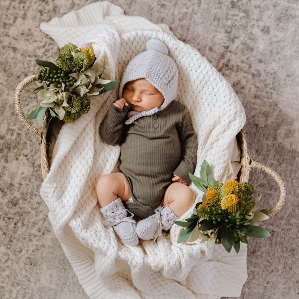 Snuggle Hunny - Merinoset Mützchen &amp; Booties grau