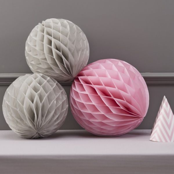 Ginger Ray - Grau - Pink Honeycomb Balls