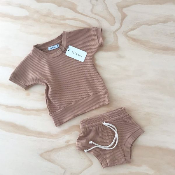 bel&amp;bow - Ribbed Girlie Set Short &amp; Shirt Cocoa