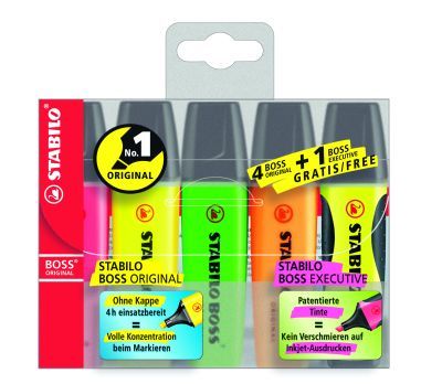 STABILO Boss Original - 4er Pack + 1 Boss Executive