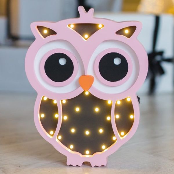 HappyMoon - LED Nachtlampe Eule Grau Rosa